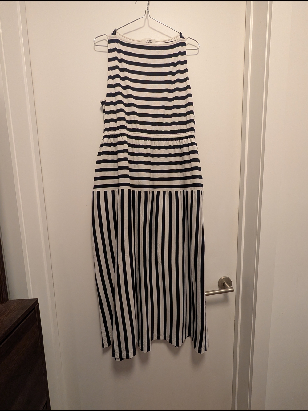 COS Black and White Striped Sleeveless Midi Dress